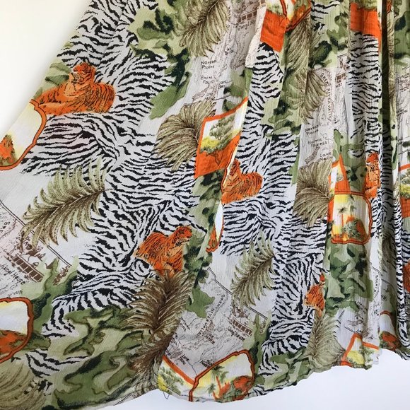 Papa Brand Crinkle Fabric Maxi Skirt Tiger & Zebra Print Elastic Waist One Size - Picture 2 of 8